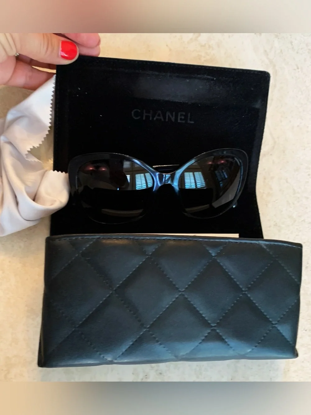 CHANEL Black Sunglasses with Pearl Accent and CC Logo